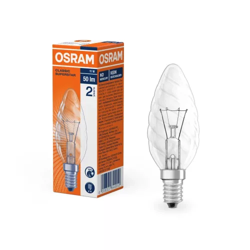 OSRAM LED gyertya izzó, átlátszó üveg, E14 foglalat, 11W, 2700K, 50lm, meleg fehér