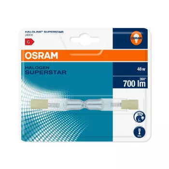 OSRAM halogén vonalizzó R7s foglalat, átlátszó üveg búra, 48W, 2800K, 700lm, 78mm hosszú