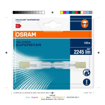 OSRAM halogén vonalizzó R7s foglalat, átlátszó üveg búra, 120W, 3000K, 2245lm, 118mm hosszú
