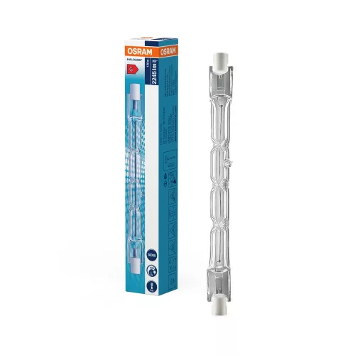 OSRAM halogén ceruza vonalizzó, átlátszó üveg, R7s foglalat, 120W, 3000K, 2245lm, 118mm hossz