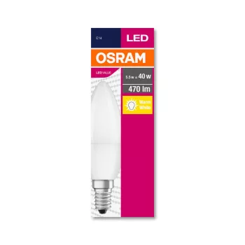 OSRAM Value LED gyertya izzó, matt búra, E14 foglalat, 5,5W, 2700K, 470lm, meleg fehér