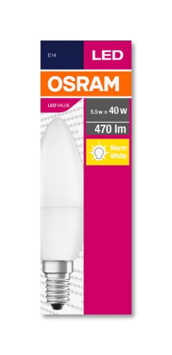 OSRAM Value LED gyertya izzó, matt búra, E14 foglalat, 5,5W, 2700K, 470lm, meleg fehér