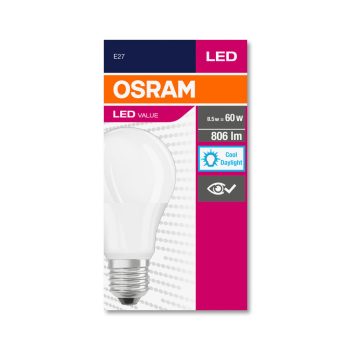 OSRAM Value LED izzó, körte forma, matt búra, matt búra, E27 foglalat, 8,5W, 6500K, 806lm