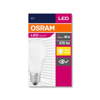 OSRAM Value LED izzó, körte forma, matt búra, E27 foglalat, 5,5W, 2700K, 470lm, meleg fehér