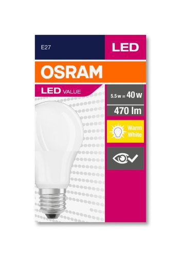 OSRAM Value LED izzó, körte forma, matt búra, E27 foglalat, 5,5W, 2700K, 470lm, meleg fehér