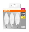 OSRAM Base LED gyertya izzó, matt plasztik búra, E14 foglalat, 5W, 2700K, 470lm, 3 db csomag