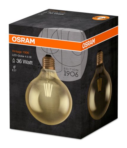 OSRAM Vintage LED globe, átlátszó üveg búra, 4,5W 420lm 2500K E27, átlagos élettartam: 15000 óra, fényszín: meleg fehér LED VINTAGE CL GLOBE 36 FIL 4.5W 2500K E27 ( 4052899962071 )