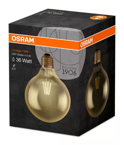 OSRAM LED globe izzó, E27 foglalat, 4,5W, 2500K, 420lm, meleg fehér, energiatakarékos