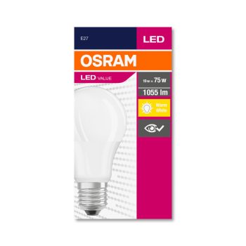 OSRAM Value LED izzó, körte forma, matt búra, E27 foglalat, 10W, 2700K, 1055lm, meleg fehér
