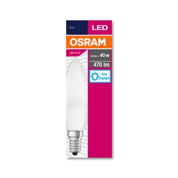 OSRAM Value LED gyertya izzó, gyertya forma, matt búra, E14 foglalat, 5,5W, 6500K, 470lm