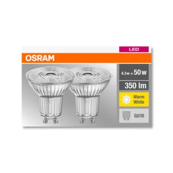 OSRAM Base LED spot, GU10 foglalat, 4,3W, 2700K, 350lm, meleg fehér, 2 db-os csomag