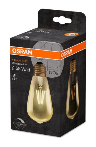 OSRAM Vintage dimmelhető LED Edison körte, átlátszó üveg búra, 7W 725lm 2500K E27, átlagos élettartam: 15000 óra, fényszín: meleg fehér LED VINTAGE CL EDISON DIM 55 FIL 7.5W 2500K E27 (4052899972360)