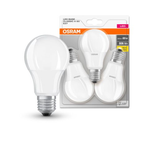OSRAM Base LED izzó, körte forma, matt plasztik búra, E27 foglalat, 8,5W, 2700K, 806lm, meleg fehér