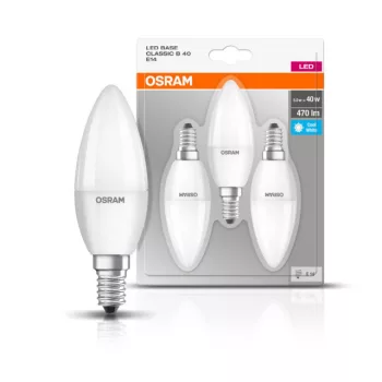 OSRAM Base LED gyertya izzó, matt plasztik búra, E14 foglalat, 5W, 4000K, 470lm, hideg fehér