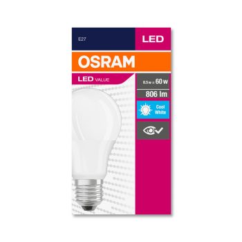 OSRAM Value LED izzó, körte forma, matt búra, E27 foglalat, 8,5W, 4000K, 806lm, hideg fehér