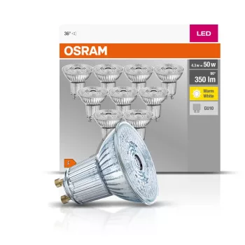 OSRAM Base LED spot, GU10 foglalat, 4,3W, 2700K, 350lm, meleg fehér, energiatakarékos