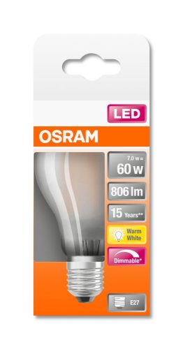 OSRAM Superstar dimmelhető LED körte, matt üveg búra, 7W 806lm 2700K E27, átlagos élettartam: 15000 óra, fényszín: meleg fehér LED SST CL A DIM 60 GL FR 7W 2700K E27 ( 4058075054240 )