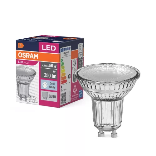 OSRAM Value LED spot, GU10 foglalat, 4,3W, 4000K, 350lm, hideg fehér, energiatakarékos