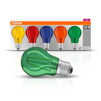 OSRAM Star LED dekor színes izzó, classic forma, E27 foglalat, 2,5W, 136lm, 5 szín, 5db csomag