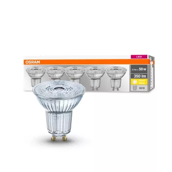 OSRAM Base LED izzó spot forma (PAR16), GU10 foglalat, 4,3W, 350lm, 2700K meleg fehér 5db