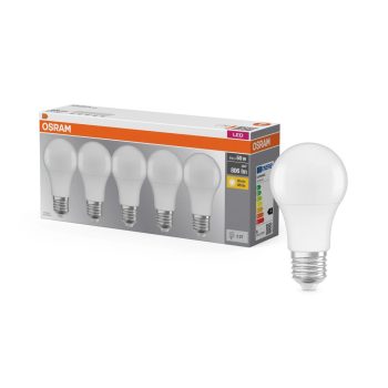 OSRAM Base LED izzó, classic forma, matt búra, E27 foglalat, 8W, 806lm, 2700K meleg fehér 5db
