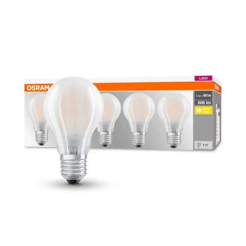 OSRAM Base LED classic izzó, matt plasztik búra, E27 foglalat, 7W, 806lm, 2700K meleg fehér, 5db