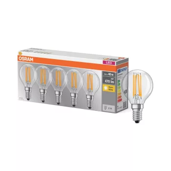 OSRAM Base LED izzó kisgömb forma, üveg búra, E14 foglalat, 4W, 470lm, 2700K meleg fehér 5db
