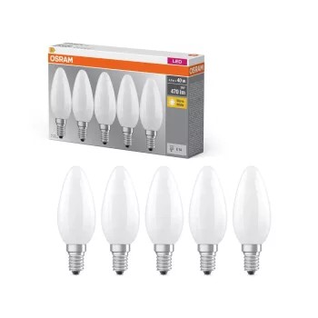 OSRAM Base LED gyertya izzó, matt plasztik búra, E14 foglalat, 4,2W, 2700K, 470lm, meleg fehér 5db