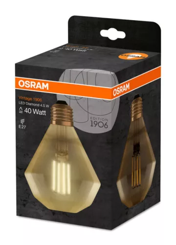 OSRAM Vintage LED gyémánt izzó, átlátszó, E27 foglalat, 4,5W, 2500K, 470lm, meleg fehér