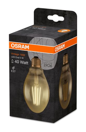 OSRAM Vintage LED tojás, átlátszó üveg búra, 4,5W 420lm 2500K E27, átlagos élettartam: 15000 óra, fényszín: extra meleg fehér LED VINTAGE CL OVAL 36 FIL 4.5W 2500K E27 ( 4058075091979 )