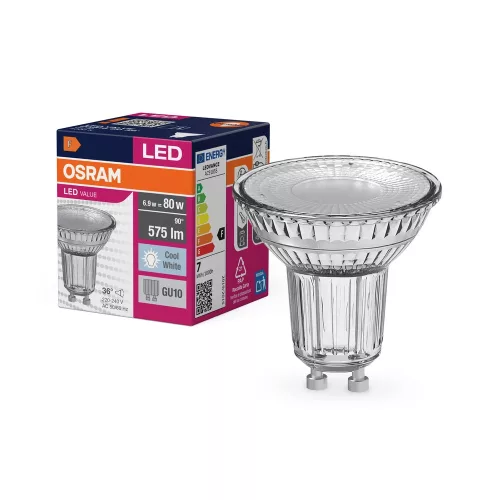 OSRAM Value LED spot, GU10 foglalat, 6,9W, 4000K, 575lm, hideg fehér, energiatakarékos, 36°