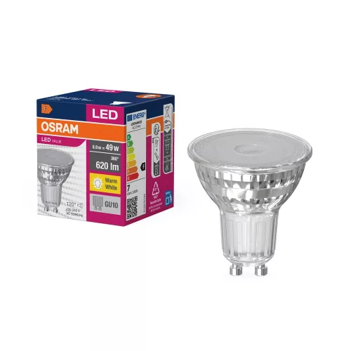 OSRAM Value LED spot, GU10 foglalat, 6,9W, 3000K, 620lm, meleg fehér, energiatakarékos
