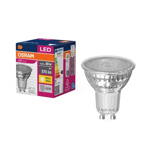 OSRAM Value LED spot, GU10 foglalat, 6,9W, 3000K, 575lm, meleg fehér, energiatakarékos, 60°