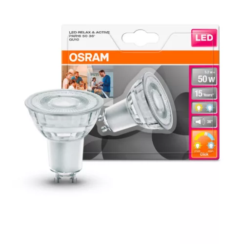 OSRAM Star+ LED spot, GU10 foglalat, 5,2W, 2700K, 350lm, meleg fehér, energiatakarékos