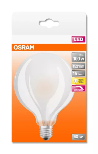 OSRAM Superstar LED globe izzó, fényerő szabályozható, E27 foglalat, 12W, 2700K, 1521lm, meleg fehér
