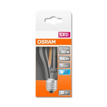 OSRAM Star LED izzó, körte forma, átlátszó üveg búra, E27 foglalat, 6,5W, 4000K, 806lm, hideg fehér