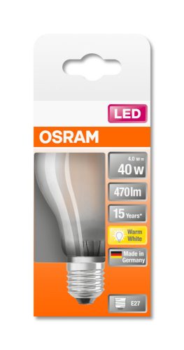 OSRAM Star LED izzó, körte forma, matt üveg búra, E27 foglalat, 4W, 2700K, 470lm, meleg fehér