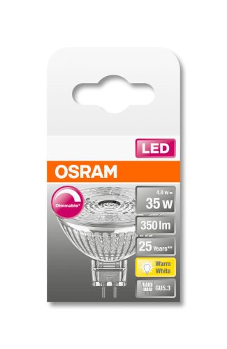 OSRAM Superstar dimmelhető LED MR16 spot, üveg ház, 5W 350lm 2700K GU5.3, átlagos élettartam: 25000 óra, fényszín: meleg fehér LED SST MR16 DIM 35 36° 5W 2700K GU5.3 ( 4058075112643 )