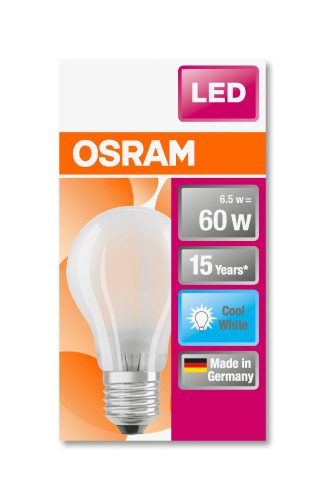 OSRAM Star LED izzó, körte forma, matt üveg búra, E27 foglalat, 7W, 4000K, 806lm, hideg fehér