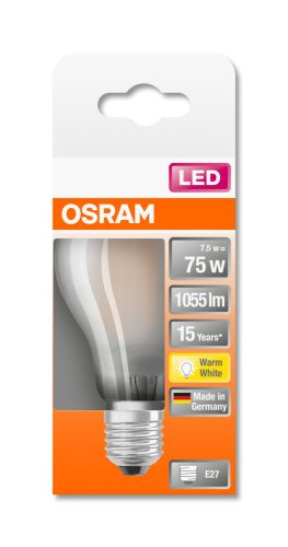 OSRAM Star LED izzó, körte forma, matt üveg búra, E27 foglalat, 7,5W, 2700K, 1055lm, meleg fehér
