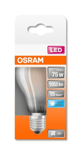 OSRAM Star LED izzó, körte forma, matt üveg búra, E27 foglalat, 7,5W, 4000K, 1055lm, hideg fehér