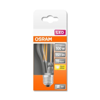 OSRAM Star LED izzó, körte forma, átlátszó üveg búra, E27 foglalat, 11W, 2700K, 1521lm, meleg fehér