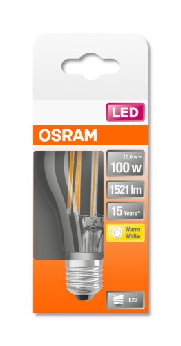 OSRAM Star LED körte, átlátszó üveg búra, 11W 1521lm 2700K E27, átlagos élettartam: 10000 óra, fényszín: meleg fehér LED ST CL A 100 FIL 11W 2700K E27 ( 4058075124707 )
