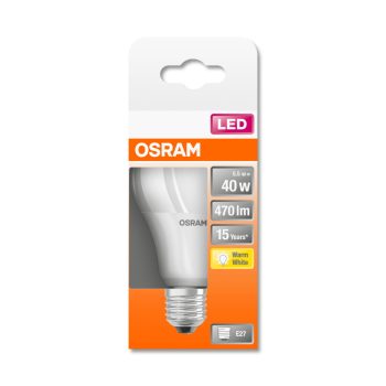 OSRAM Star LED izzó, körte forma, matt búra, E27 foglalat, 5,5W, 2700K, 470lm, meleg fehér