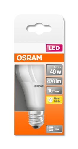 OSRAM Star LED izzó, körte forma, matt búra, E27 foglalat, 5,5W, 2700K, 470lm, meleg fehér