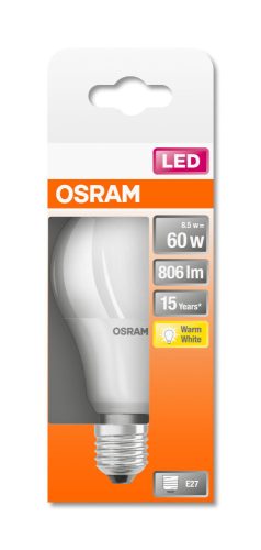 OSRAM Star LED körte, matt búra, 8,5W 806lm 2700K E27, átlagos élettartam: 15000 óra, fényszín: meleg fehér LED ST CL A 60 FR 8.5W 2700K E27 ( 4058075127357 )