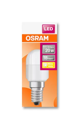 OSRAM hűtőizzó, matt plasztik búra, E14 foglalat, 2,3W, 2700K, 200lm, meleg fehér