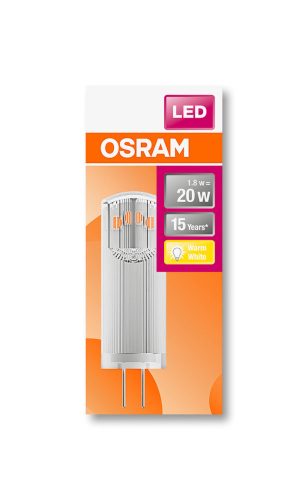 OSRAM Star 12V LED kapszula, átlátszó búra, 1,8W 200lm 2700K G4, átlagos élettartam: 15000 óra, fényszín: meleg fehér LED ST PIN 12V 20 CL 1.8W 2700K G4 ( 4058075136083 )