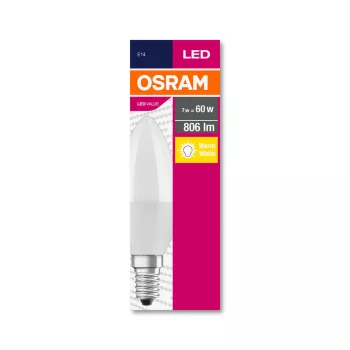 OSRAM Value LED gyertya izzó, matt búra, E14 foglalat, 7W, 2700K, 806lm, meleg fehér