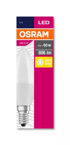 OSRAM Value LED gyertya izzó, matt búra, E14 foglalat, 7W, 2700K, 806lm, meleg fehér